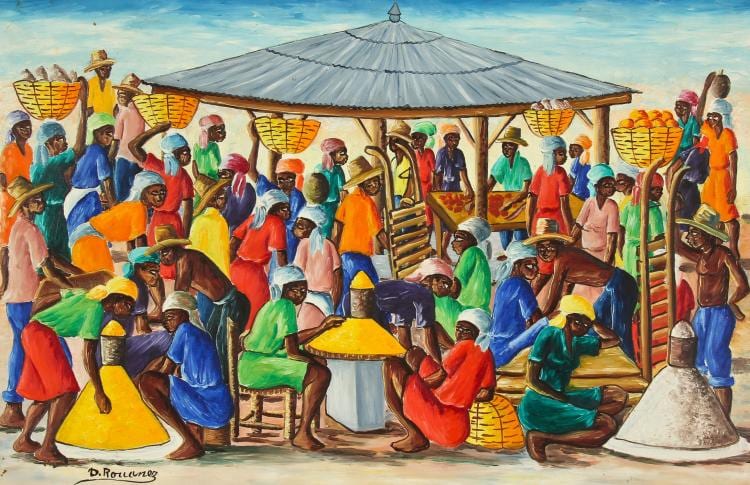 dieudonne rouanez haitian b 1920 market place · Material Culture · 2016-09-30 DIEUDONNE ROUANEZ comparable auction result: dieudonne rouanez haitian b 1920 market place