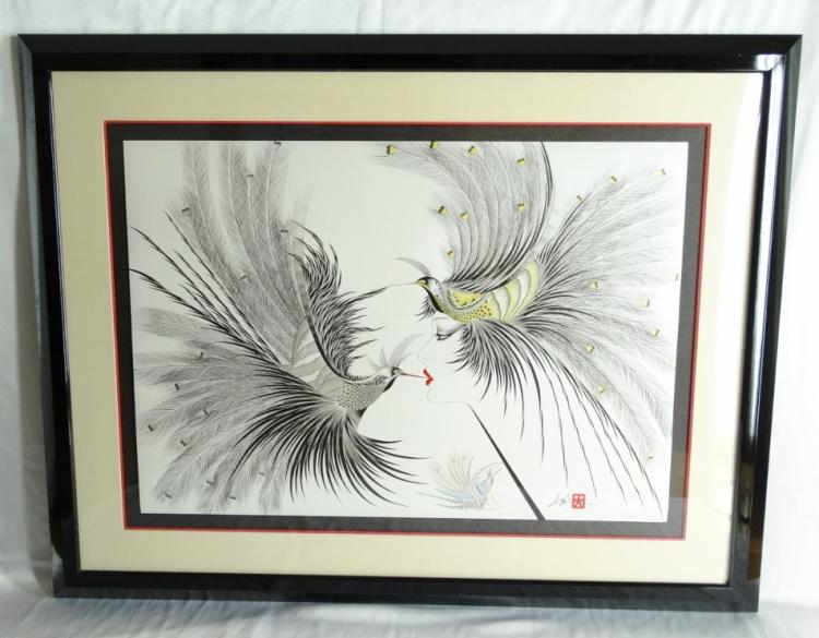 RARE Hisashi Otsuka (Japanese/American, 1947-) "Double Kiss" Limited Edition Original Mixed Media Print Signed & Numbered 237/300 W/Remarque Professionally Matted & Framed *NICE* sold by GWS Auctions, lot 16 — auction record photograph