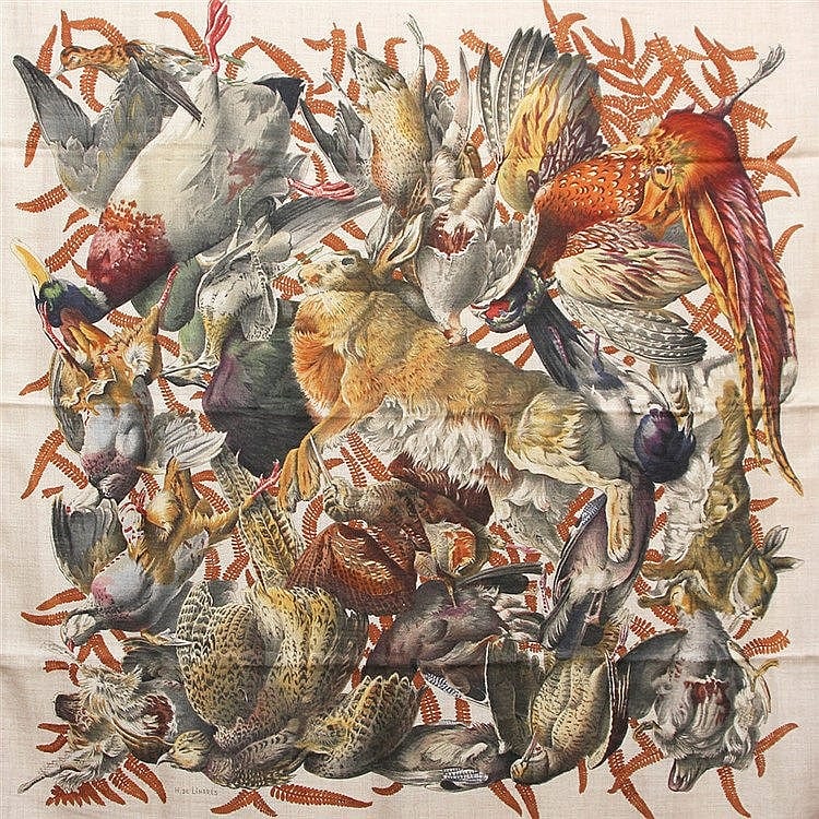 herm s gibiers ber hmtes cashmere seiden carr · Auktionshaus Eppli · 2016-10-01 Jorge Ruiz Linares comparable auction result: herm s gibiers ber hmtes cashmere seiden carr