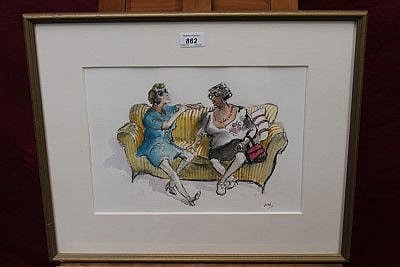 David Wood comparable auction result: david wood 1933 1996 pencil and watercolour ladies luncheon club initialled in glazed gilt