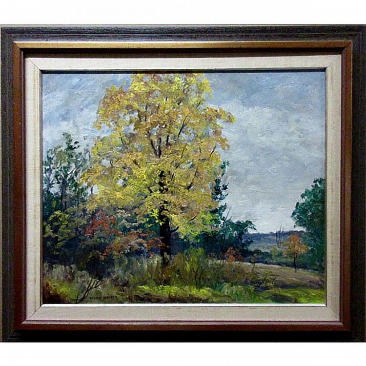 Vivian Walker comparable auction result: vivian walker canadian 1903 1972 yellow tree oil on masonite signed lower left signed and titled to labels verso 20 x 24 50 8 x 61 cm