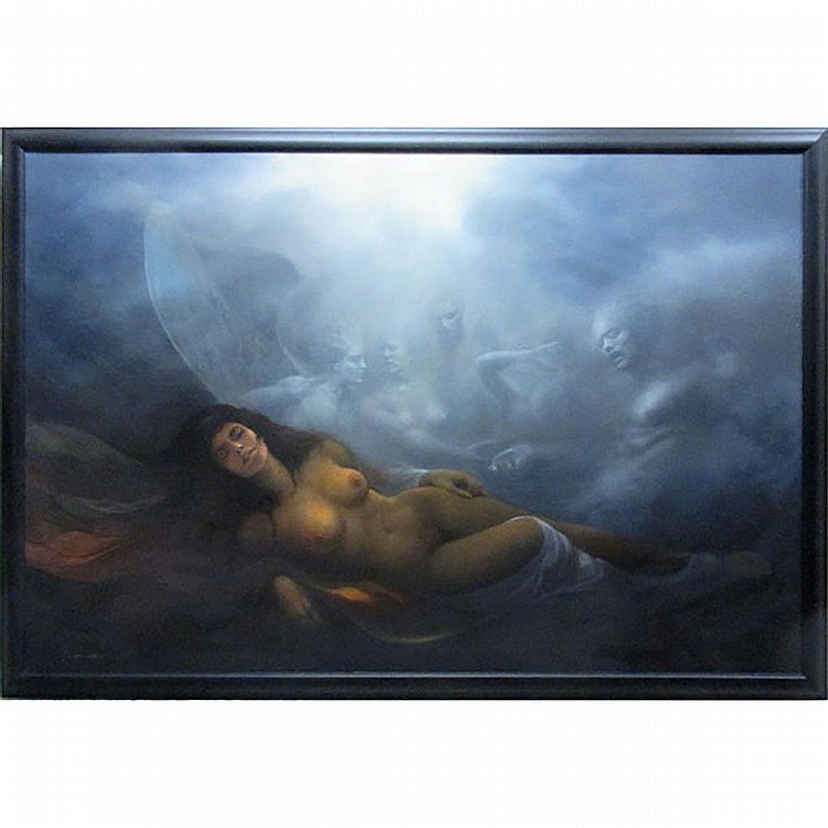 David Jean comparable auction result: david jean canadian 1938 untitled le papillon oil on canvas signed and dated 1985 lower left 48 x 72 121 9 x 182 9 cm
