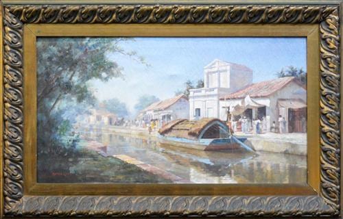 Alfred R. Coffey comparable auction result: alfred r coffey 1869 1950 barges on the canal java c 1923 50 x 92cm