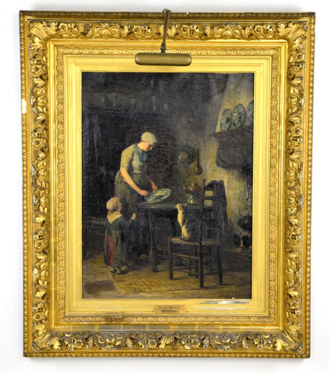 Oil Painting “Pussies Breakfast” by Listed Artist Bernard Johannes Blommers, (1845 - 1914) sold by Great Expectations Auction Company, lot 125 — auction record photograph