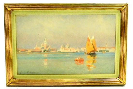 George Cockram comparable auction result: george cockram british 1861 1950 watercolor on paper depicts venice with sailboat at right signed ll matted and framed behind