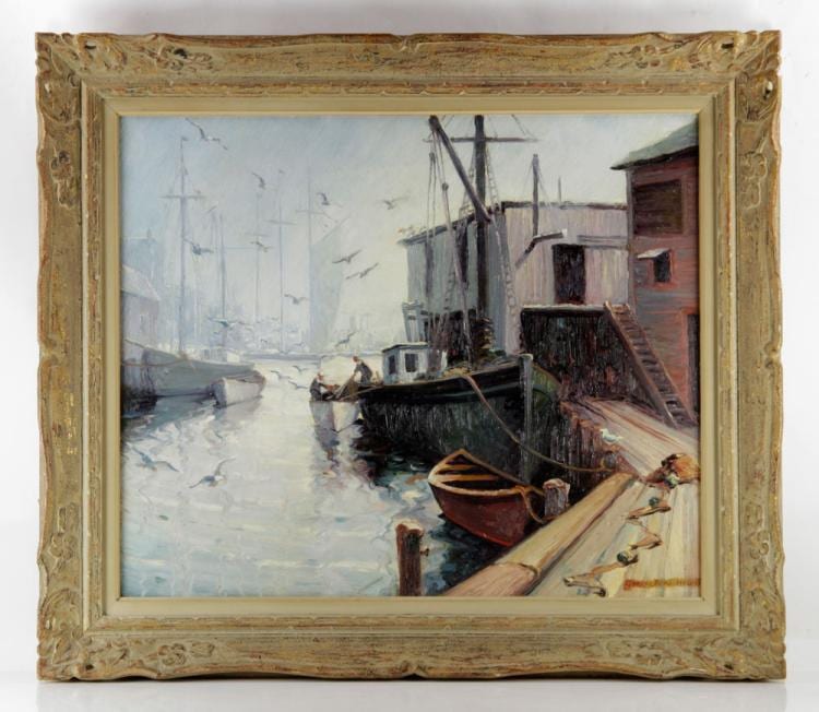 Delta comparable auction result: mess storm warnings gloucester oil on canvas