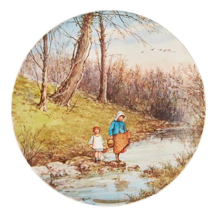 Linnie Watt comparable auction result: linnie watt 1875 1908 for pinder bourne co painted earthenware wall plate circa 1880 31 5cm diameter
