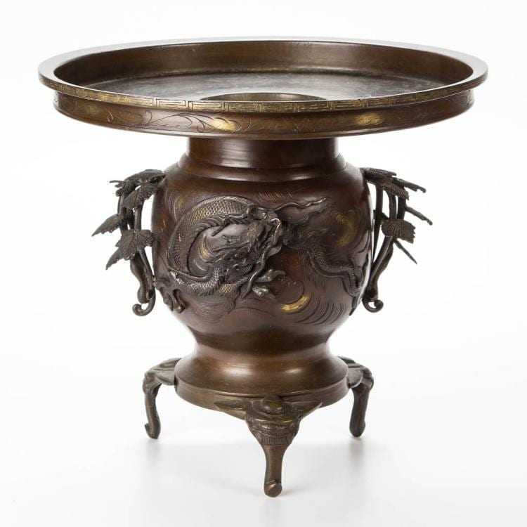 JAPANESE MEIJI PERIOD BRONZE IKEBANA VASE sold by Jeffrey S. Evans & Associates, lot 184 — auction record photograph