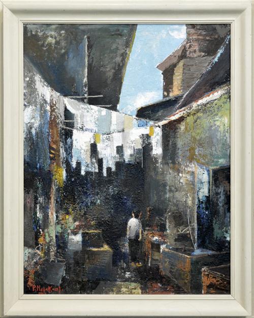 M.L. Poum Malakoul comparable auction result: m l poum malakoul 1910 1973 untitled 1962 street scene 64 x 49cm
