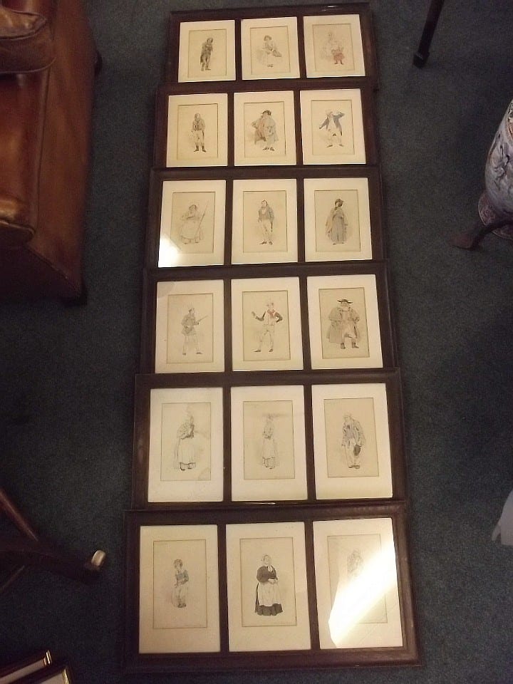 joseph clayton clarke kyd 1857 1937 eighteen watercolours of dickensian figures each named mounted in 3 s in six oak frames 4 x 7 · Crow's Auction Gallery Ltd · 2016-10-12 Joseph Clayton Clarke comparable auction result: joseph clayton clarke kyd 1857 1937 eighteen watercolours of dickensian figures each named mounted in 3 s in six oak frames 4 x 7