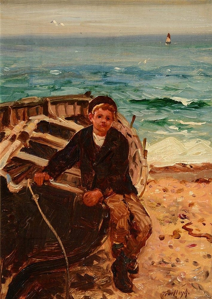 Thomas James Lloyd comparable auction result: thomas james lloyd 1849 1910 beached fishing vessel with sailor boy