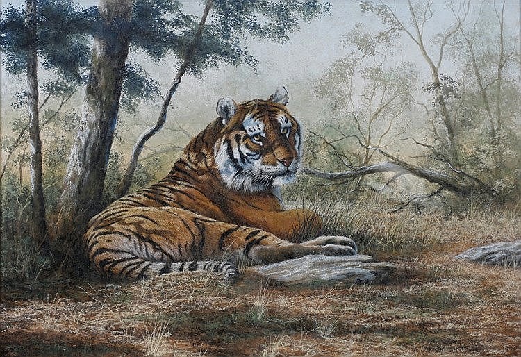 Peter Jepson comparable auction result: peter jepson b 1936 a tiger resting in the shade signed and dated