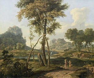 Albert Meyering comparable auction result: albert meyering amsterdam 1645 1714 an arcadian river landscape with trav