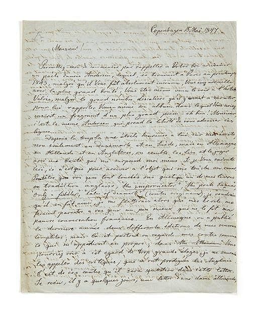 Hans Christian Andersen comparable auction result: hans christian andersen 1805 1875 lettre autographe sign e alfred de vigny