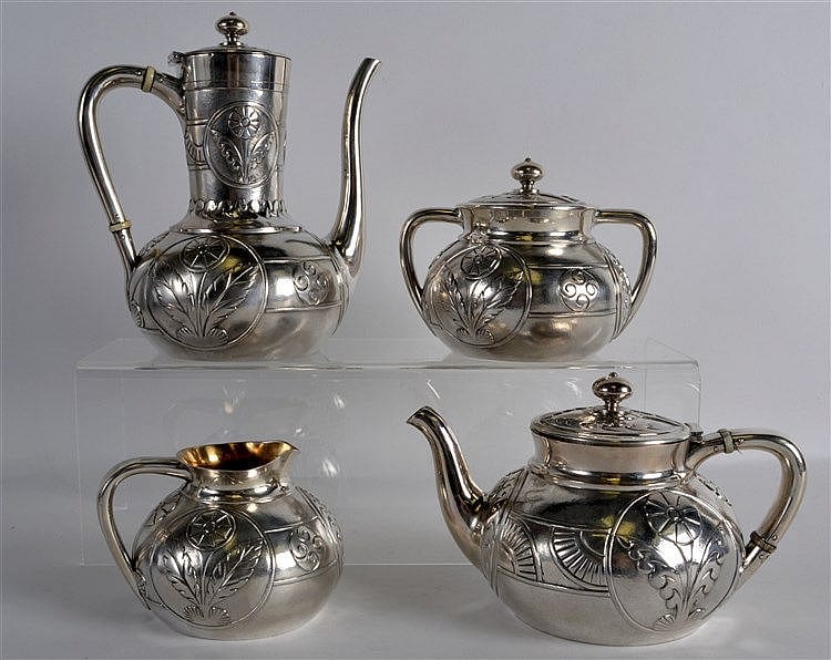 Kunisada (1823) comparable auction result: a very stylish american arts and crafts silver four piece teaset by ho