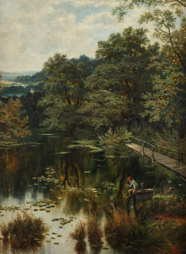 Henry Livens comparable auction result: henry livens british 19th century boy fishing oil on canvas