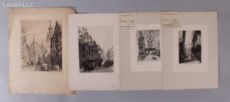 Edward Cherry comparable auction result: four etchings including two by edward cherry