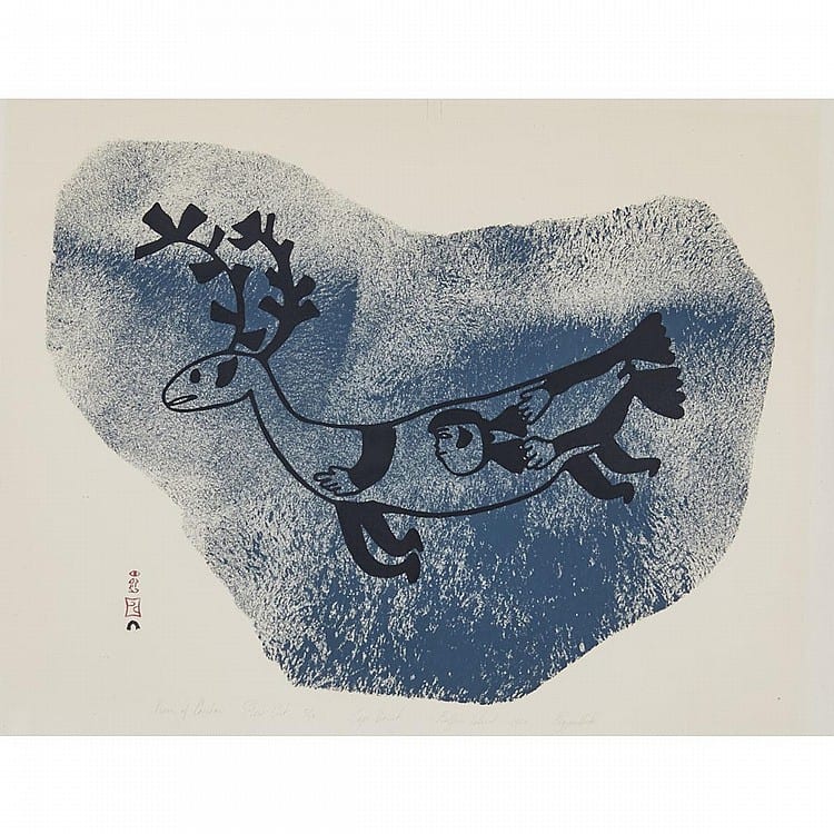 Egevadluq Ragee comparable auction result: egevadluq ragee 1920 1983 vision of caribou stonecut framed 19 25 x 24 75 48 9 x 62 9 cm