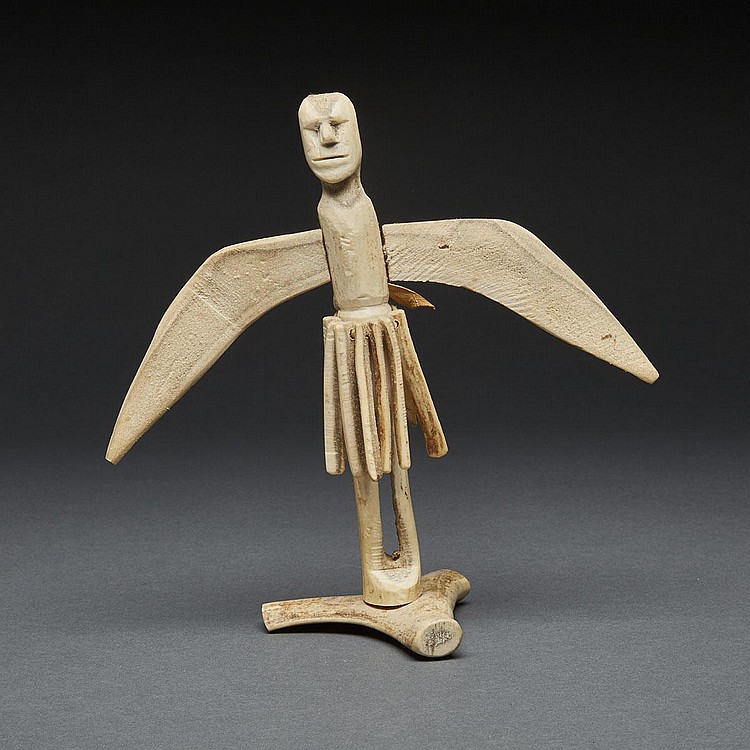 Luke Iksiktaaryuk comparable auction result: luke iksiktaaryuk 1909 1977 winged shaman antler leather 8 x 8 x 4 20 3 x 20 3 x 10 2 cm