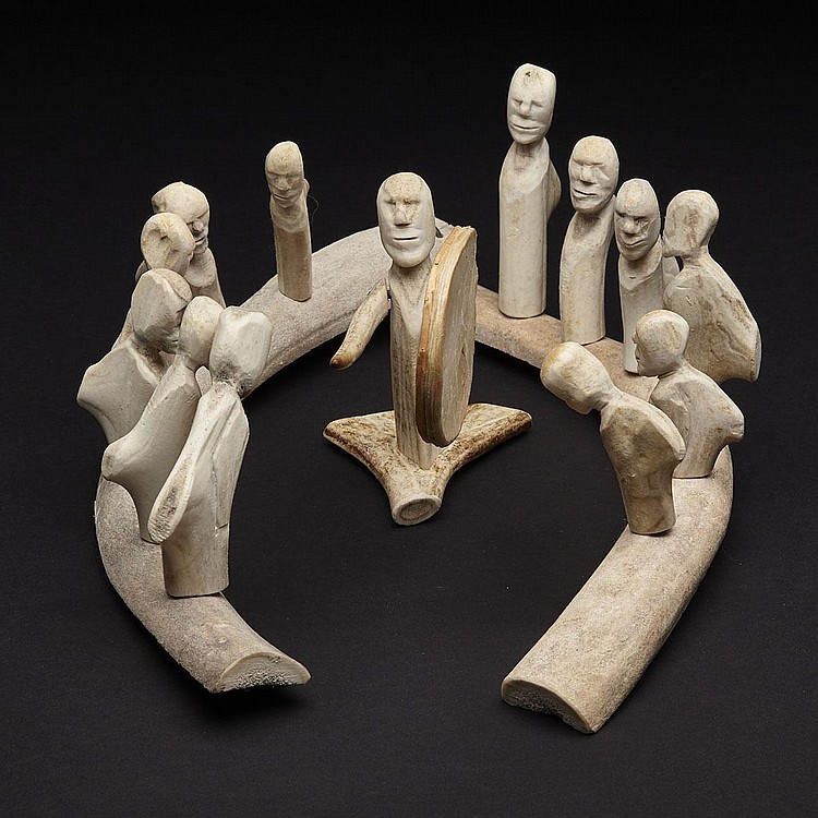 Luke Iksiktaaryuk comparable auction result: luke iksiktaaryuk 1909 1977 drum dance circle antler string seal membrane 5 5 x 15 x 10 14 x 38 1 x 25 4 cm