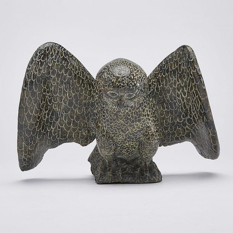 Luke Airut comparable auction result: luke airut 1942 alighting owl stone 7 5 x 11 25 x 7 5 19 1 x 28 6 x 19 1 cm