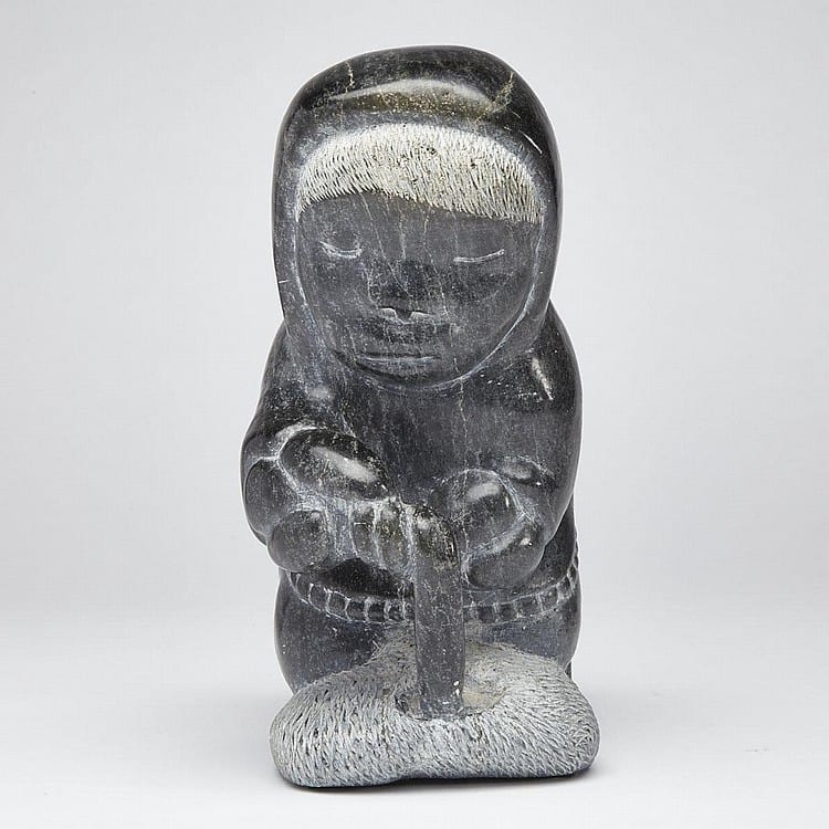 Johnny Inukpuk comparable auction result: johnny inukpuk 1911 2007 man wringing a line stone 10 x 6 25 x 5 25 4 x 15 9 x 12 7 cm