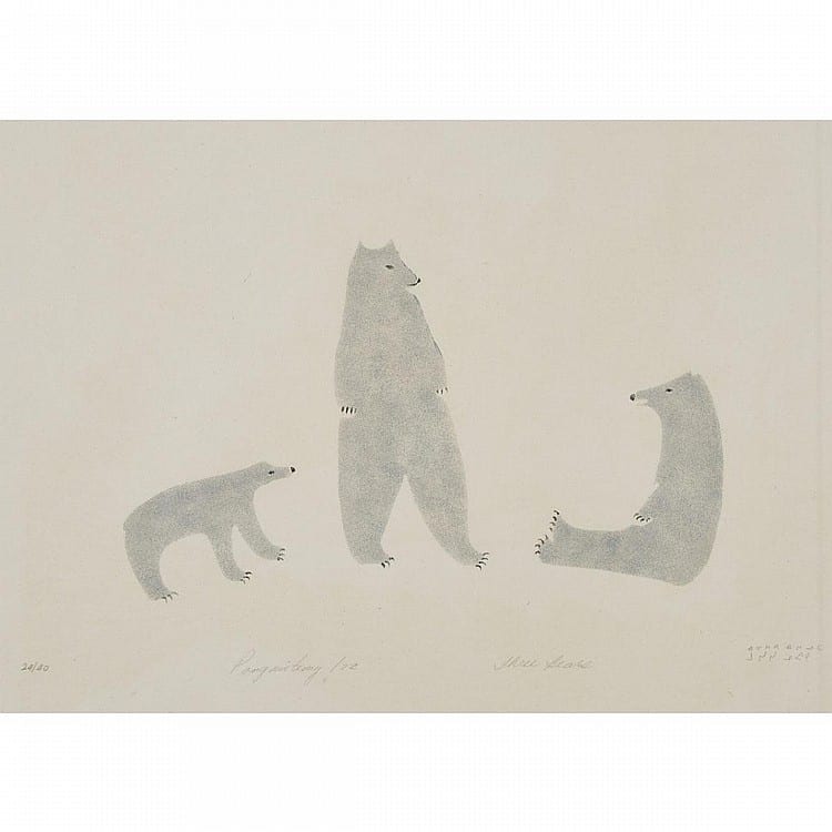 Elisapee Ishulutaq comparable auction result: elisapee ishulutaq 1925 three bears stencil unframed 17 x 24 5 43 2 x 62 2 cm