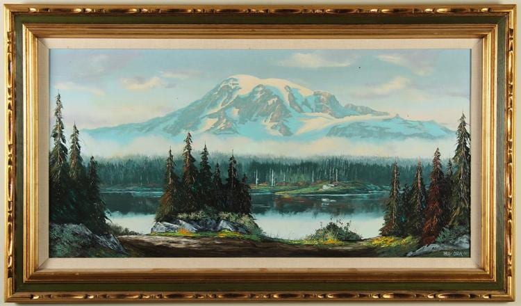 paul chalk mountain landscape oil on canvas landscape of a mountain with lake and forest scene in foreground · Pacific Galleries · 2016-11-12 Paul Chalk comparable auction result: paul chalk mountain landscape oil on canvas landscape of a mountain with lake and forest scene in foreground