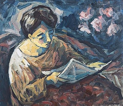 Hendrik Christiaan Niemann comparable auction result: hendrik christiaan niemann south african 1941 woman reading signed and dated 16 oil on board 59 5 by 68 5cm