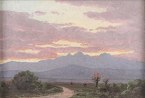 Jan Ernst Abraham Volschenk comparable auction result: jan ernst abraham volschenk south african 1853 1936 aloes at sunset signed oil on canvas 17 by 25cm
