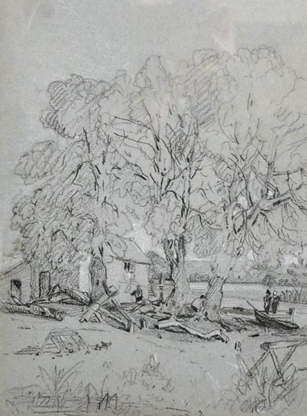 Thomas Lound comparable auction result: thomas lound 1802 1861 british figures beside a cottage pencil heightened with white on grey paper 7 x 5 25 provenance spink