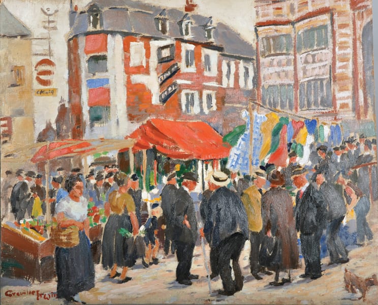 Greville Irwin comparable auction result: greville irwin 1893 1947 british market auxerre a street scene with figures oil on panel signed and inscribed on the reverse unframed 18 x 22