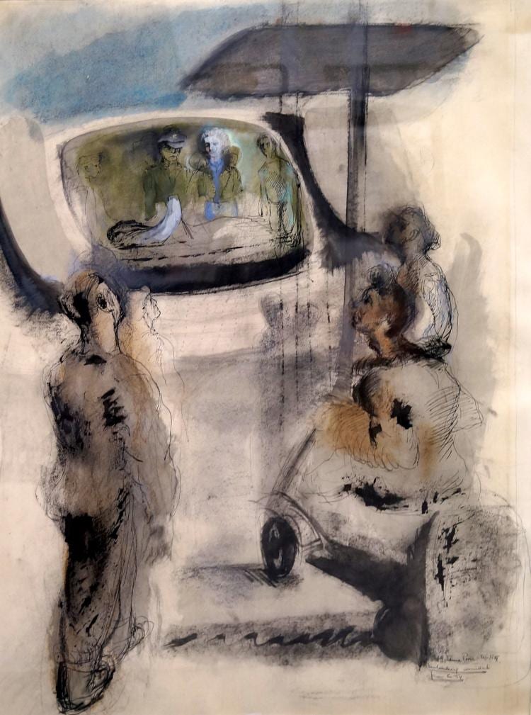 Anne Poor comparable auction result: anne poor american 1918 2002 watercolor ink and gouache on paper loading in the wounded from c 54 signed and dated sight 28 x 21 framed and glazed 38 x 30