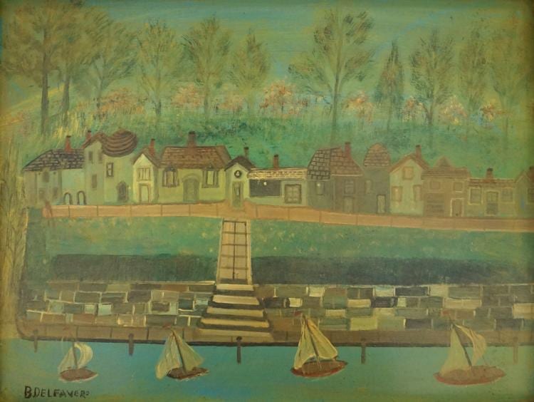 Bruno del Favero comparable auction result: bruno del favero us italy 1910 1995 oil on board sailboats at dock signed ll and verso 22 x 30 1 4 framed 22 1 2 x 32 3 4