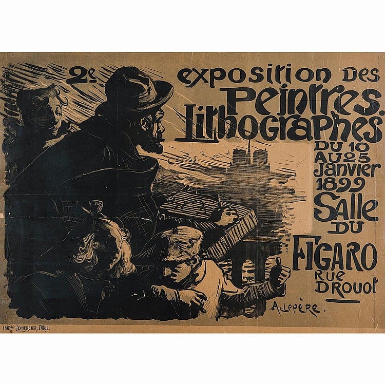 Auguste Lepère comparable auction result: auguste lep re 1849 1918 affiche pour la 2e exposition des peintres lithographes du 10 au 25janvier1899 salle du figaro rue drouo