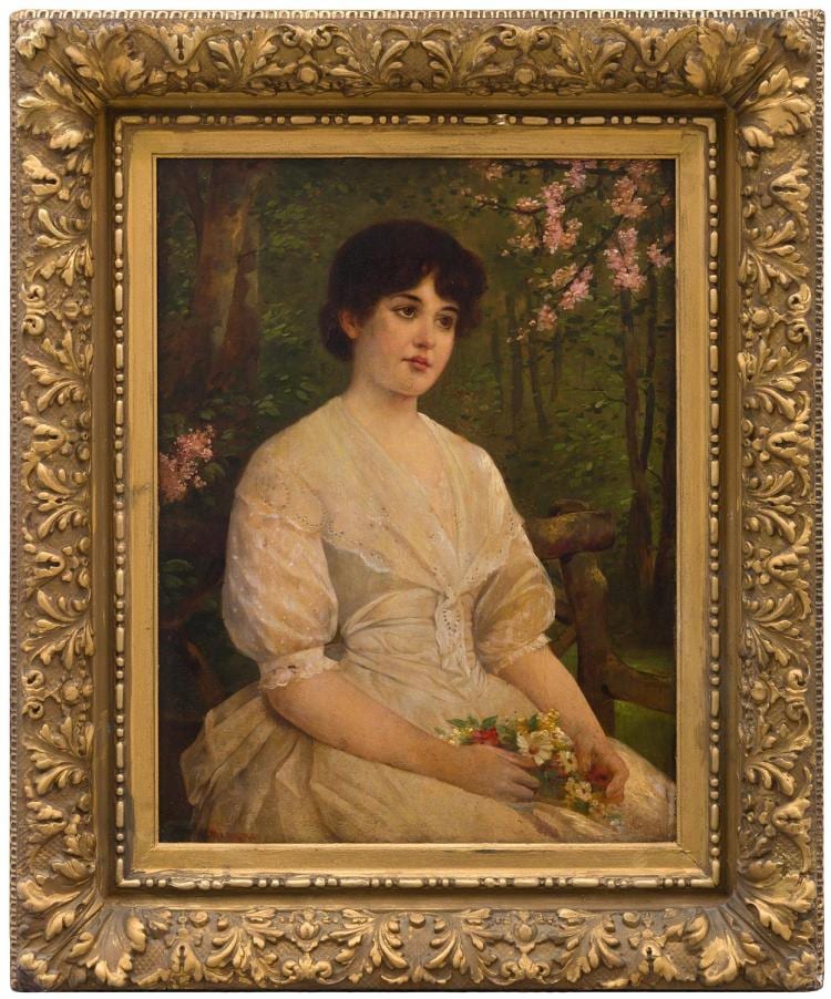 Otto Lingner comparable auction result: otto lingner german 1856 1917 woman in the garden oil on board