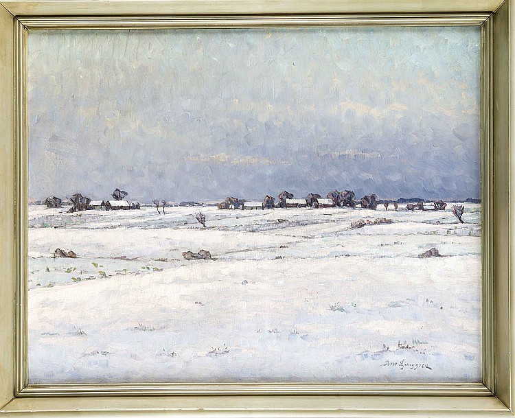 Bror Ljunggren comparable auction result: bror ljunggren 1884 1939 schwedischer maler verschneite winterlandschaft mit blick auf eine kleine siedlung l lwd u re sign 52 x 66 cm ger 62 x 75 cm