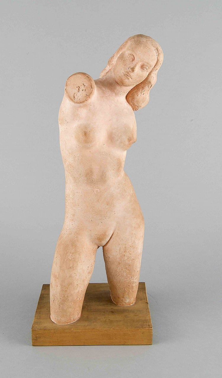 Henri Albert Lagriffoul comparable auction result: henri albert lagriffoul 1907 1981 stehender weiblicher akt im stil der 1930er jahre gebrannter ton auf holzplinthe im beinansatz ritzsigniert h 41 cm