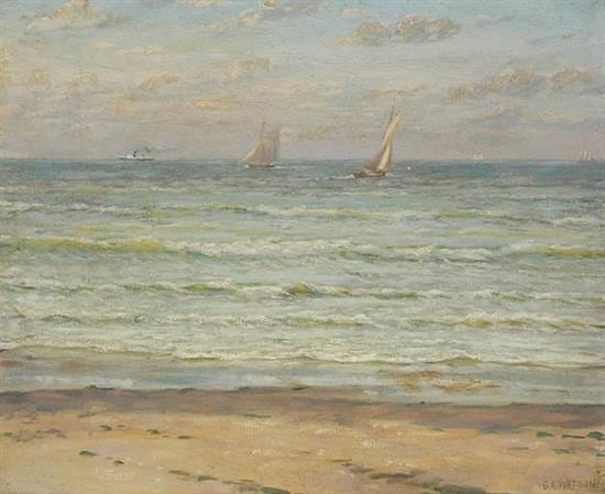 Charles A. Watson comparable auction result: charles a watson american 1857 1923 seascape with sailboats signed oil on canvas 14 x 17 inches