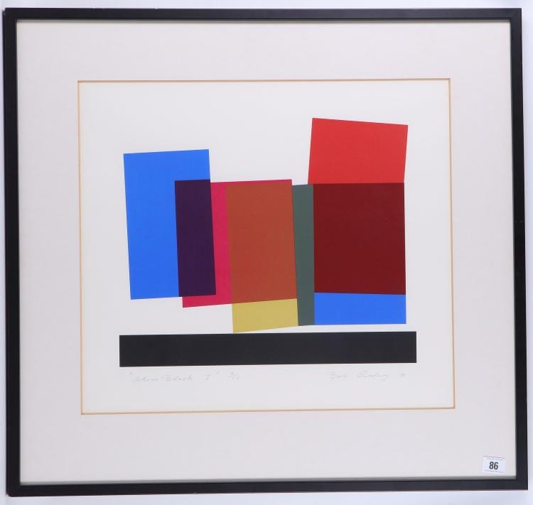 Bob Crossley comparable auction result: bob crossley british 1912 2010 over black i 1971 mid 20th century screenprint in colours signed titled dated numbered 4 55 68 x 72cm inc frame