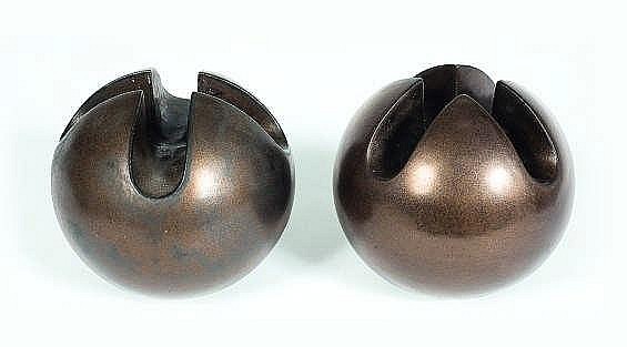 Jan van der (1931) Vaart comparable auction result: two bronze coloured glazed globular shaped candlesticks