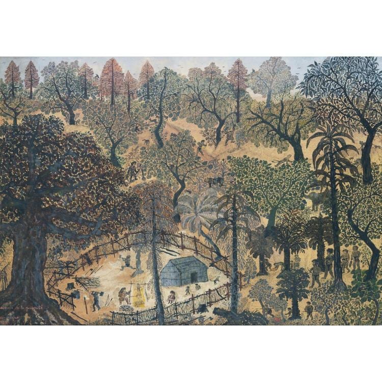 Dominique Lagru comparable auction result: dominique lagru 1873 1960 naissance de la propri t 1951 tempera on panel signed tiitled and dated 51 lower left 20 7 16 x 28