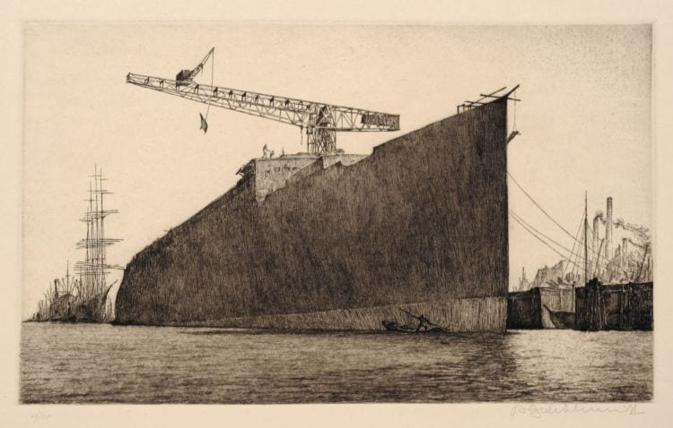 Bruno Goldschmitt comparable auction result: bruno goldschmitt fuenf hafendarstellungen und ansicht eines segelschiffes early 20th cent