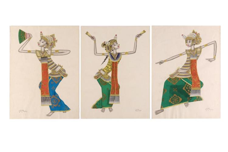I Ketut Rudin comparable auction result: i ketut rudin 1918 three watercolours with balinese dancers all signed