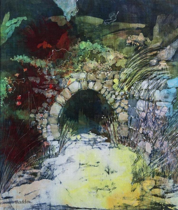 Bernadette Madden comparable auction result: bernadette madden b 1948 stone arch ein hod israelbatik on linen 65 x 53cmsignedartists label verso