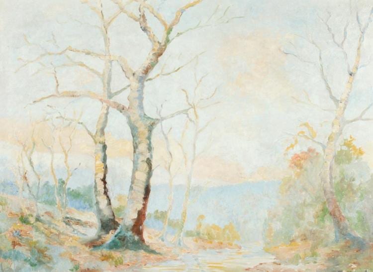 John Paul Marsh comparable auction result: john paul marsh american 1886 1939 trees growing by creek signed lower right oil on canvas