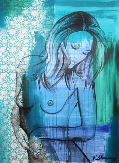 "KRISTIE STENNING (1980 - ) LARGE ORIGINAL MIXED MEDIA PAINTING ON CANVAS, Title :Winter in Blue , Artwork is Stretched and Ready to Hang , Size: 122cm x 91cm , Signature Details: Signed Lower Left , sold by Pottle Auctions, lot 305 — auction record photograph
