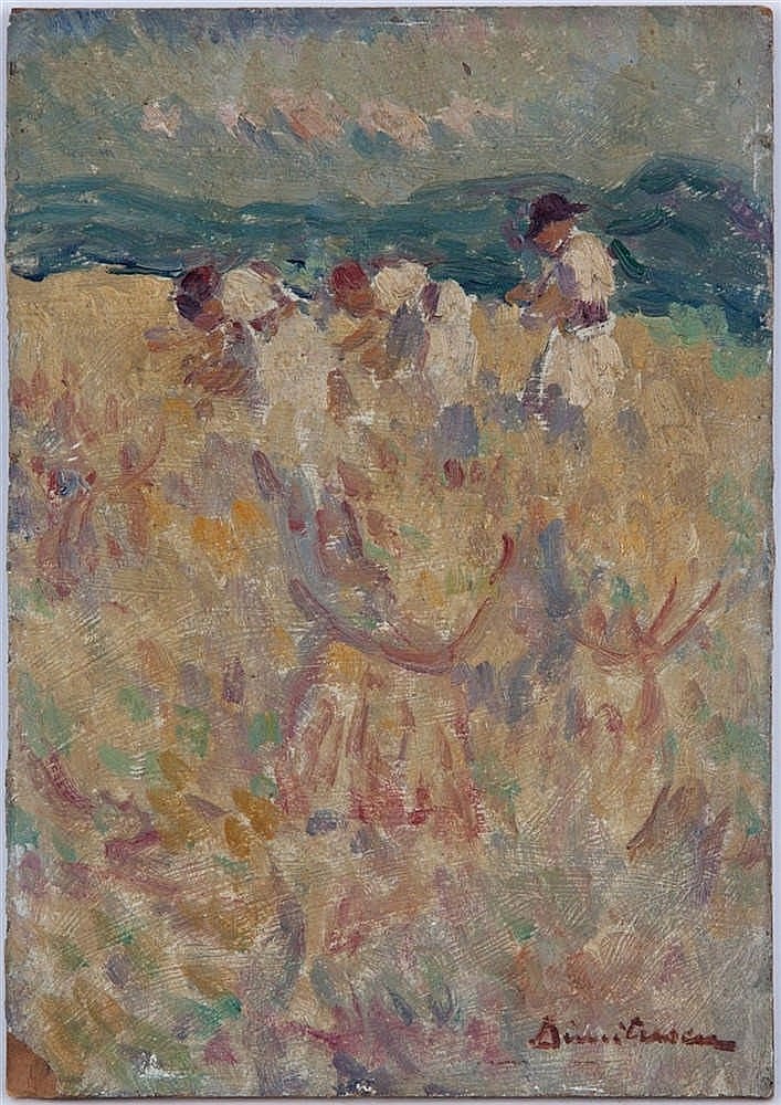 Stefan Dimitrescu comparable auction result: stefan dimitrescu 1886 1933 la moisson huile sur carton sign e 26x18 cm