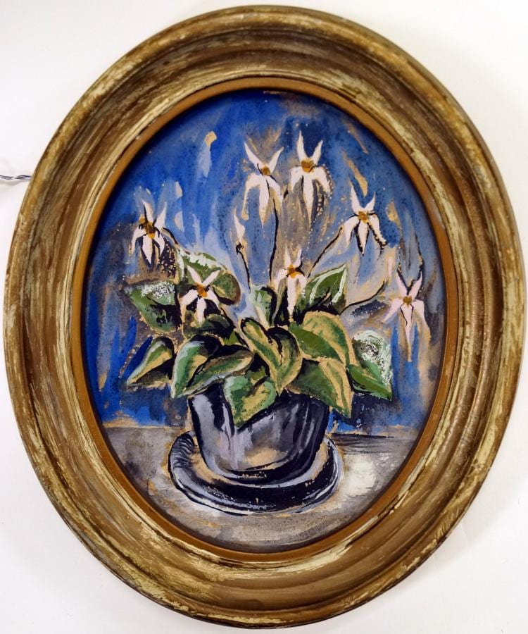 Michael Davidoff comparable auction result: michael davidoff american french 1944 ink and gouache floral arrangement signed sight 6 3 4 x 5 1 4 framed and glazed 9 x 7 1 2
