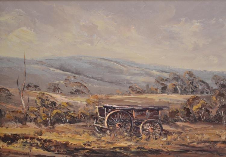 Betty Mahoney comparable auction result: betty mahoney the old wagon landscape at dusk oil on canvasboard 34 x 50cm